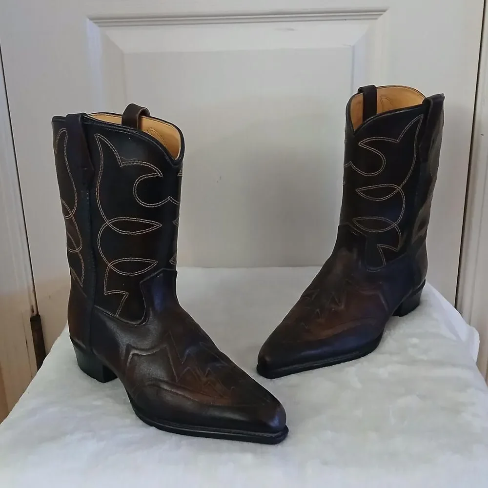 Dark Brown Leather Pointed Toe Western Cowboy Boots Men's Size 5.5 D USA Made